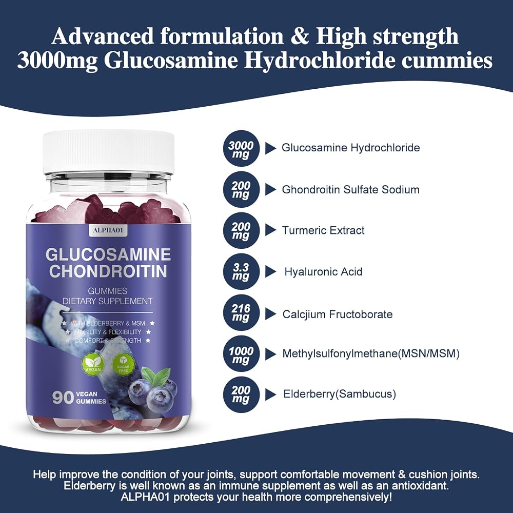 ALPHA01 Glucosamine Chondroitin Gummies - 3000MG Extra Strength Joint