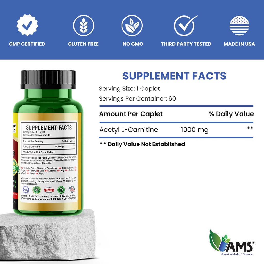 America Medic & Science Acetyl L-Carnitine 1000mg - 60 Tablets - image 5