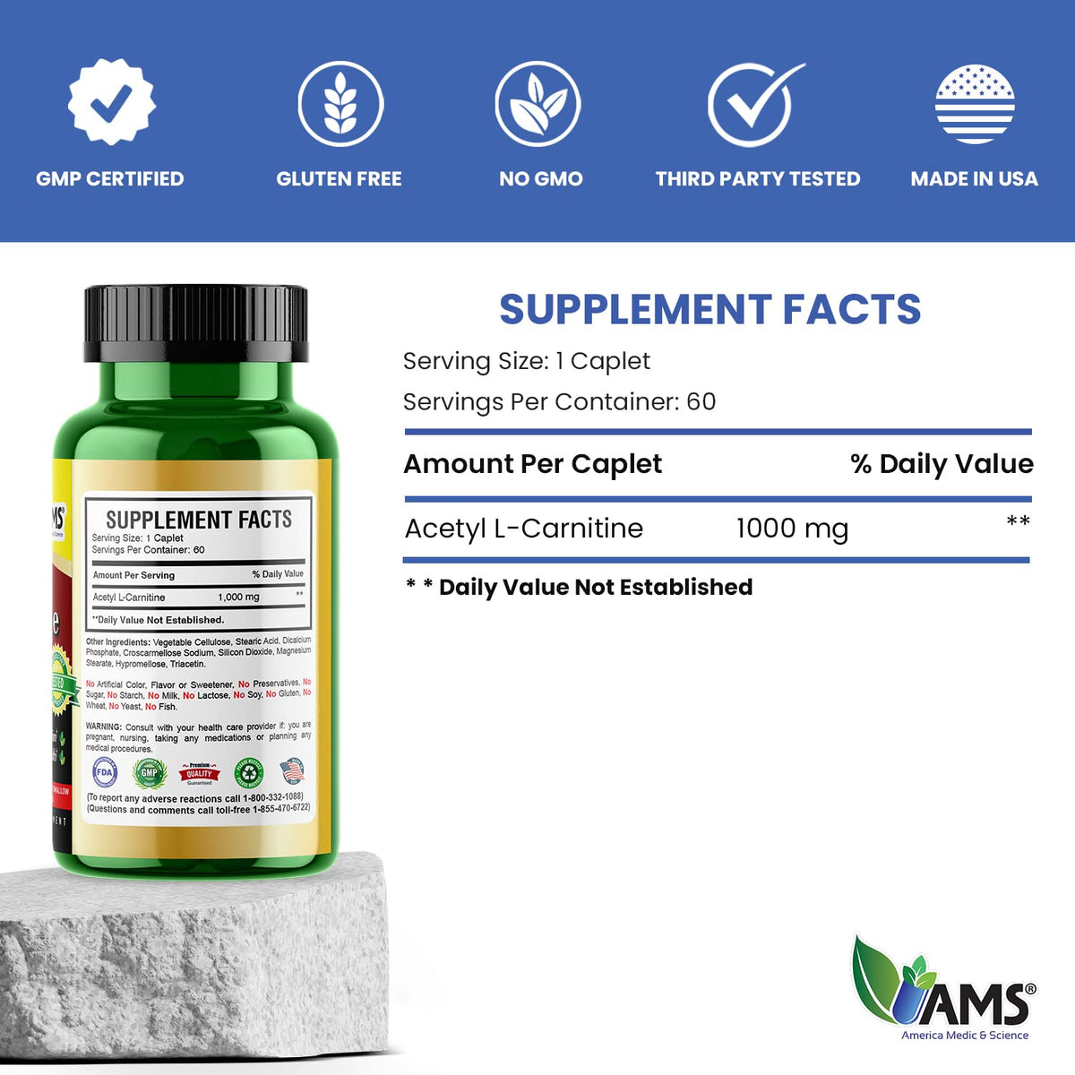 America Medic & Science Acetyl L-Carnitine 1000mg - 60 Tablets - image 5