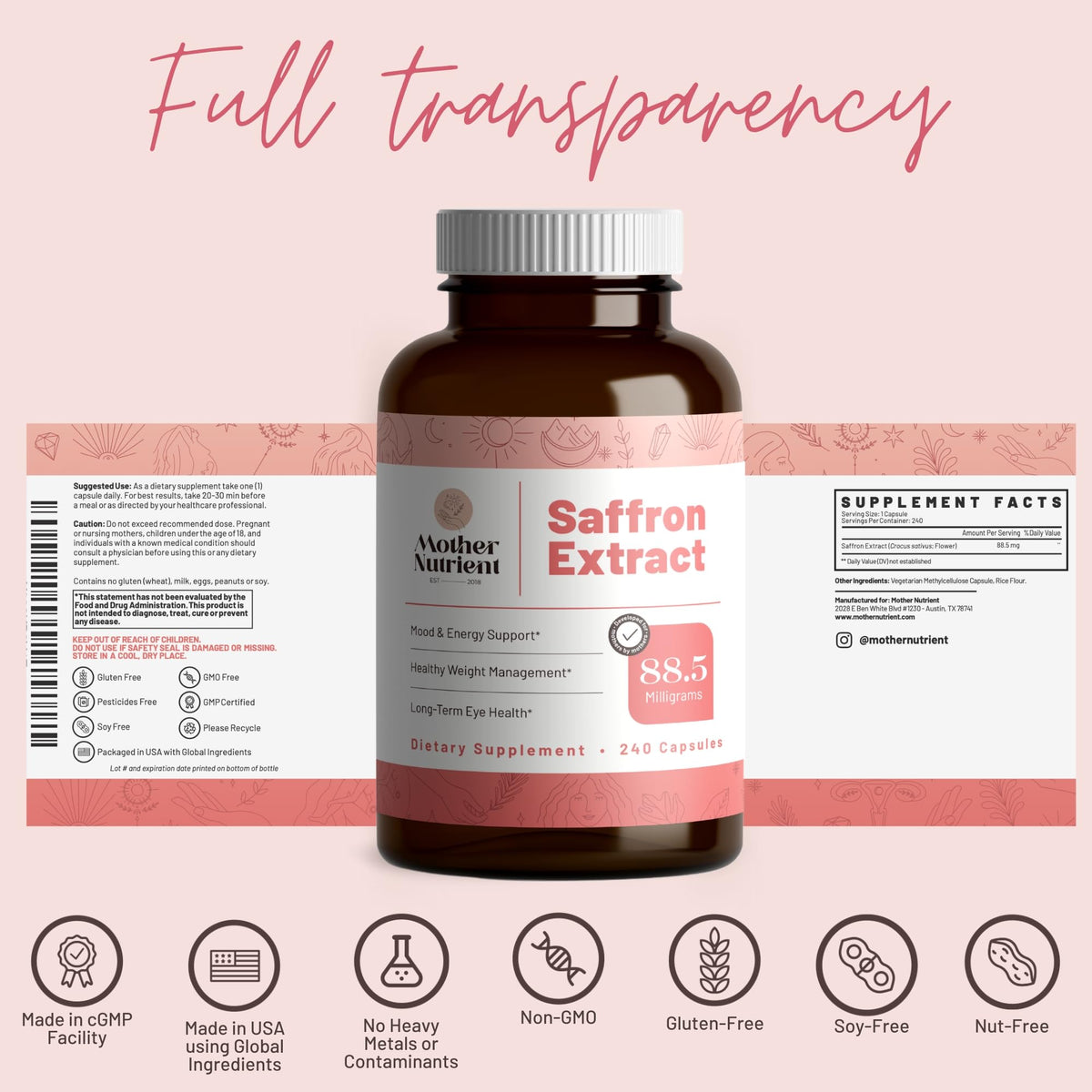 Mother Nutrient Saffron Extract Supplement 88.5mg - 240 Vegetarian Capsules - image 4