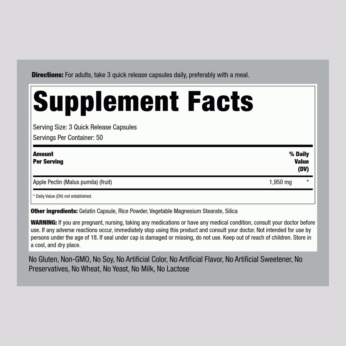 Piping Rock Apple Pectin Capsules 1950 mg - 150 Capsules - image 2