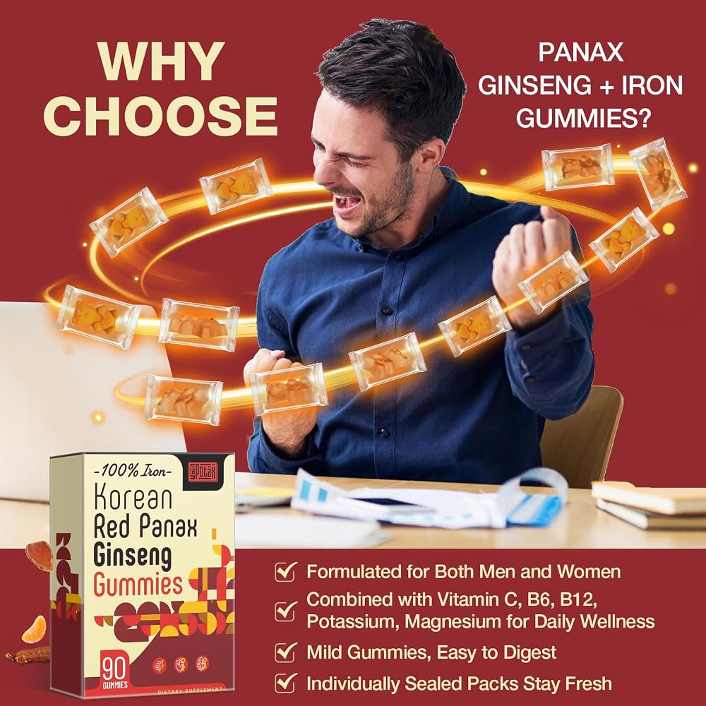 Sapotax Korean Red Panax Ginseng Supplement Gummies - Iron Supplements