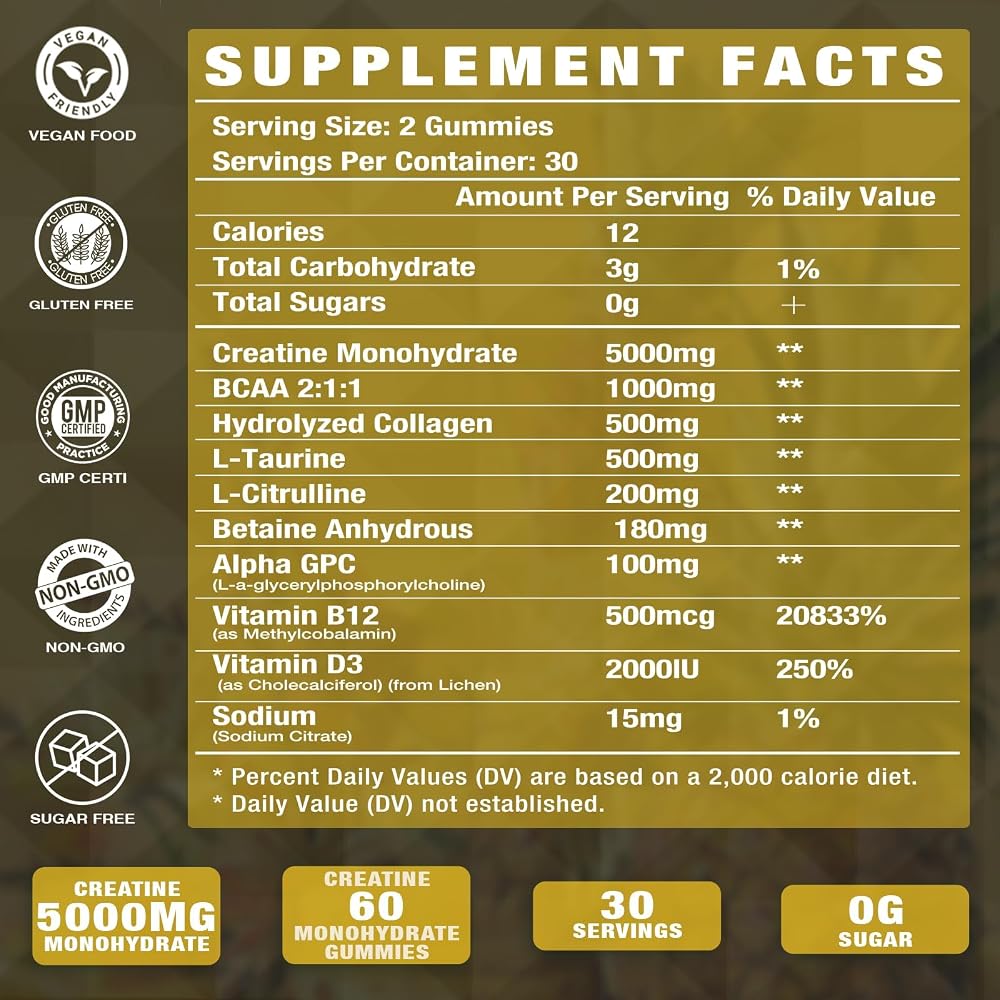 Putaojun Creatine Monohydrate Gummies with D3 & B12 - 120 Count - image 3