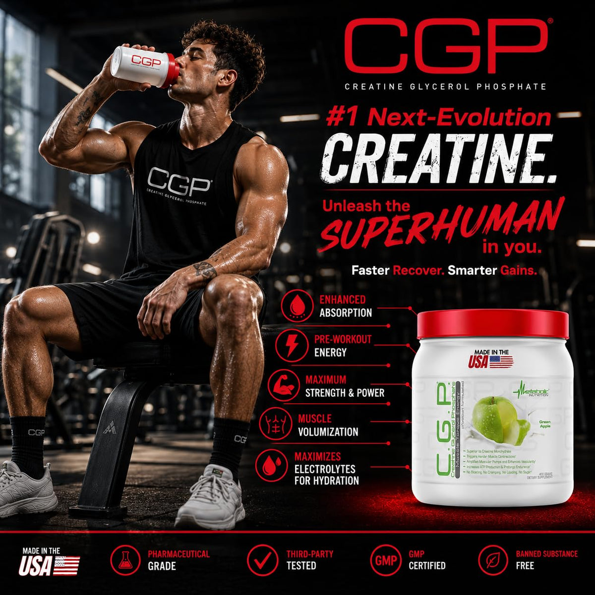 Metabolic Nutrition, CGP, Creatine Glycerol Phosphate, 100%