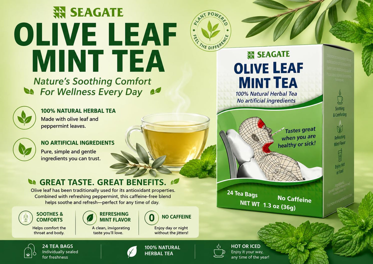 Seagate Products Olive Leaf Herbal Mint Tea 24 Count