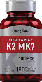 Piping Rock K2 MK7 Vitamin Supplement 100 mcg - 180 Vegetarian Capsules
