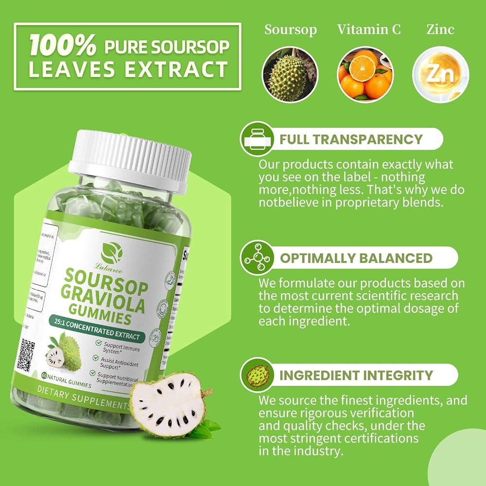 Lukaree Soursop Gummies Immune Support - 120 Count (2 Pack) - image 4