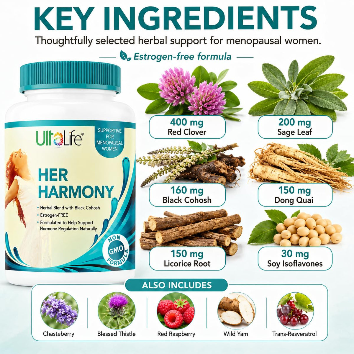 ULTALIFE Her Harmony Menopause Supplements for Women - 60 Capsules - image 4