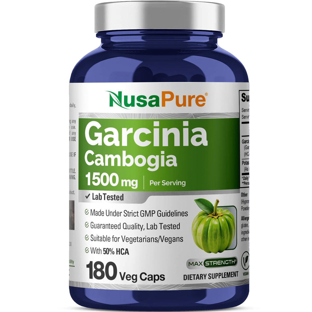 NusaPure Garcinia Cambogia 1500mg - 180 Vegetarian Capsules