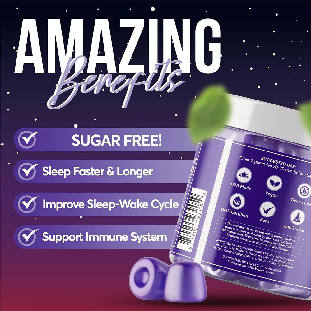 FIOR Melatonin & L-Theanine Sleep Gummies Sugar Free - 120 Count - image 5