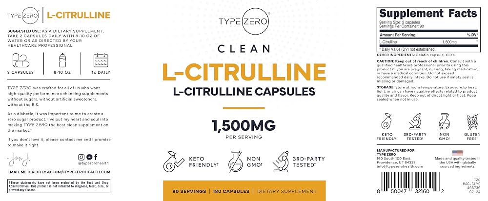 Type Zero L-Citrulline 1500mg - 180 Capsules - image 5