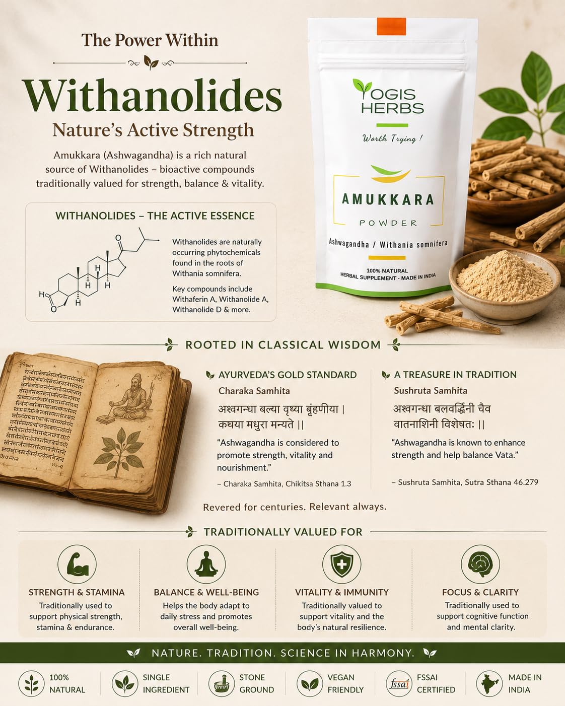YOGIS HERBS Amukkara Powder Ashwagandha Root - 16 Ounce - image 4