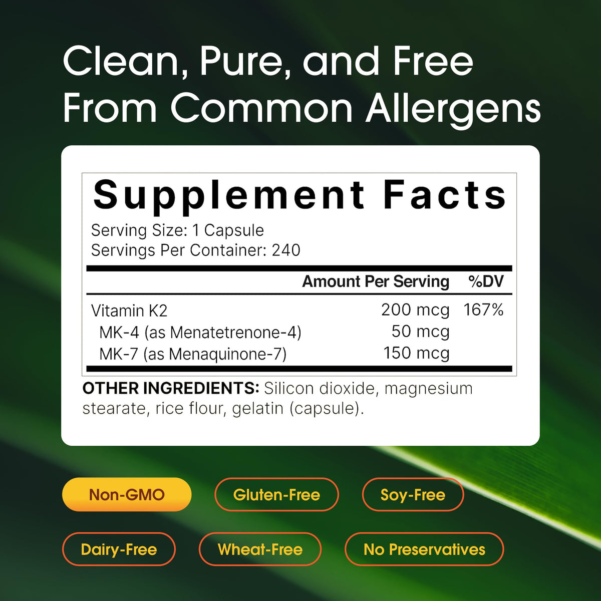 NatureBell Vitamin K2 200mcg MK-7 & MK-4 Complex - 240 Capsules - image 3