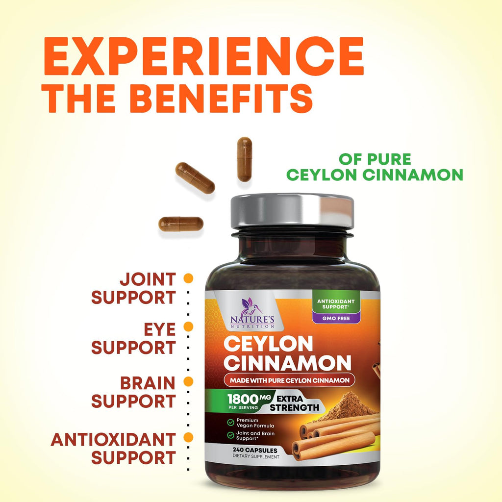 Nature's Nutrition Organic Ceylon Cinnamon Capsules 1800mg - Extra