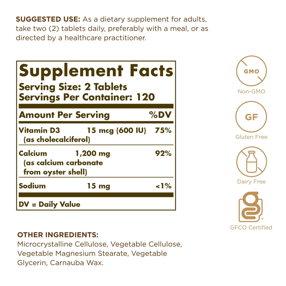 Solgar Calcium 600 with Vitamin D3 - 480 Tablets - image 2