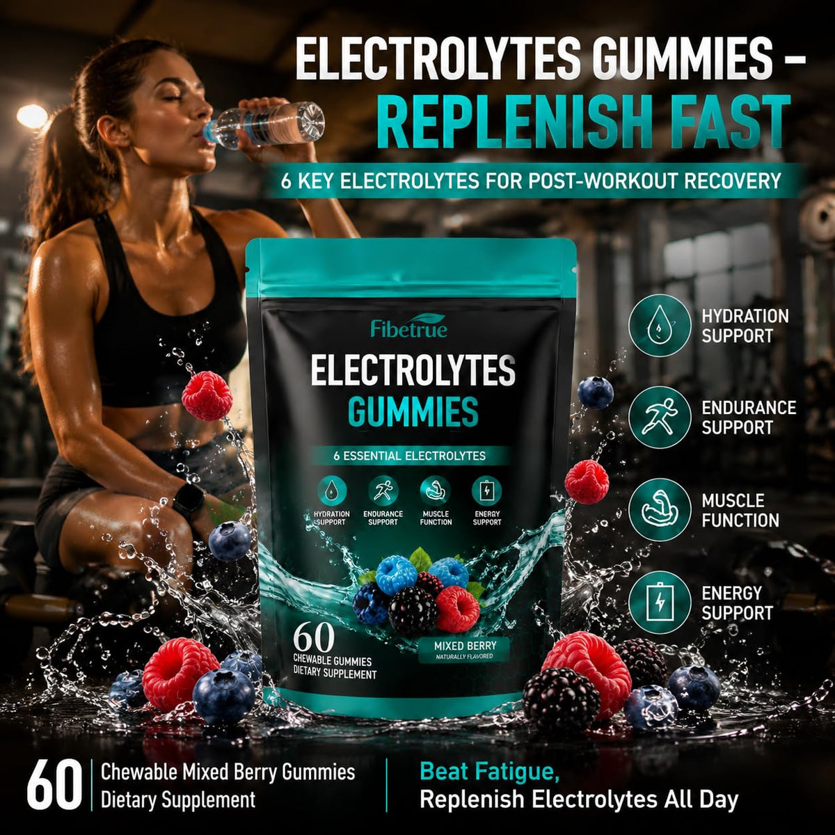Fibetrue Electrolyte Gummies Mixed Berry - 60 Gummies - image 3