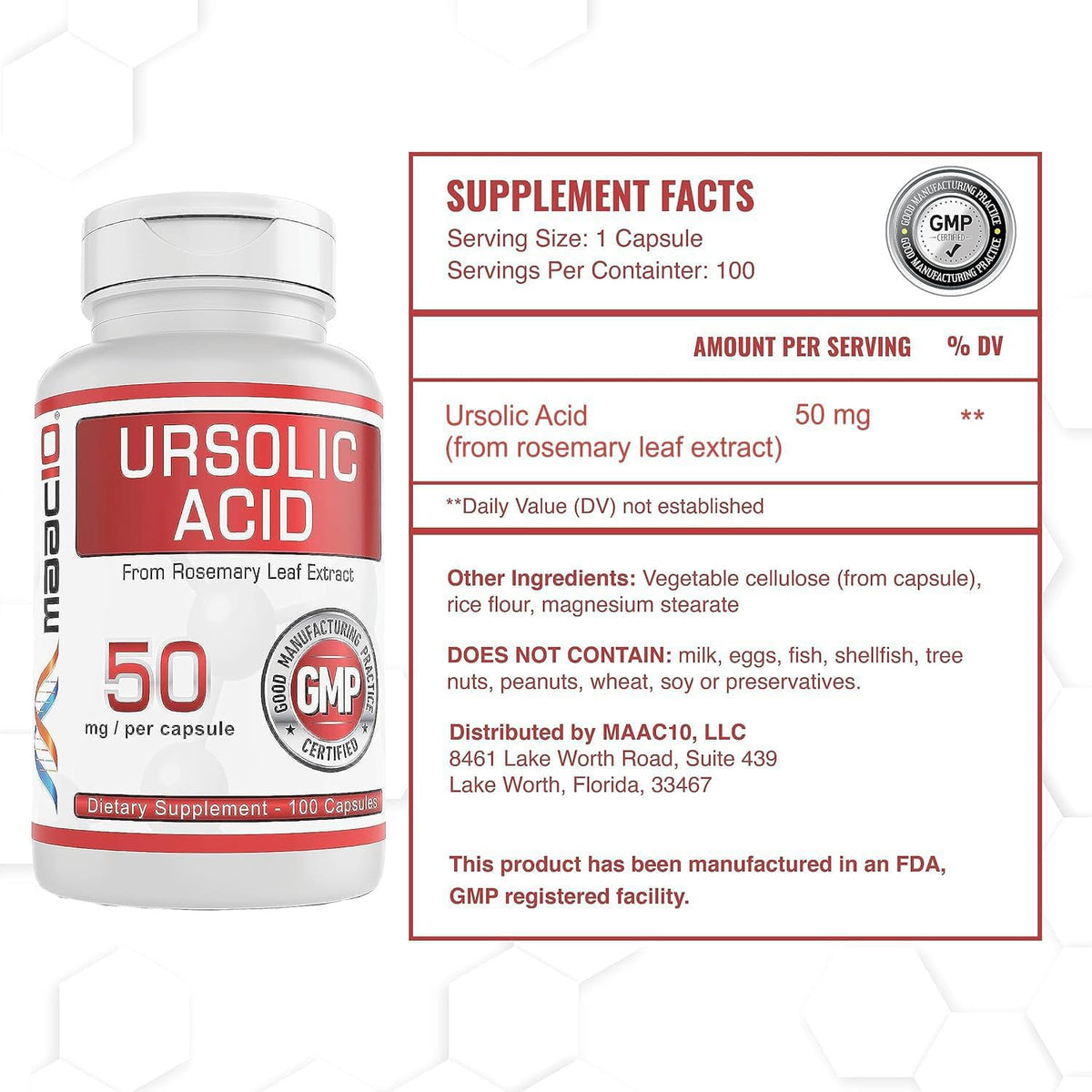 MAAC10 Ursolic Acid 50mg - 100 Capsules - image 3