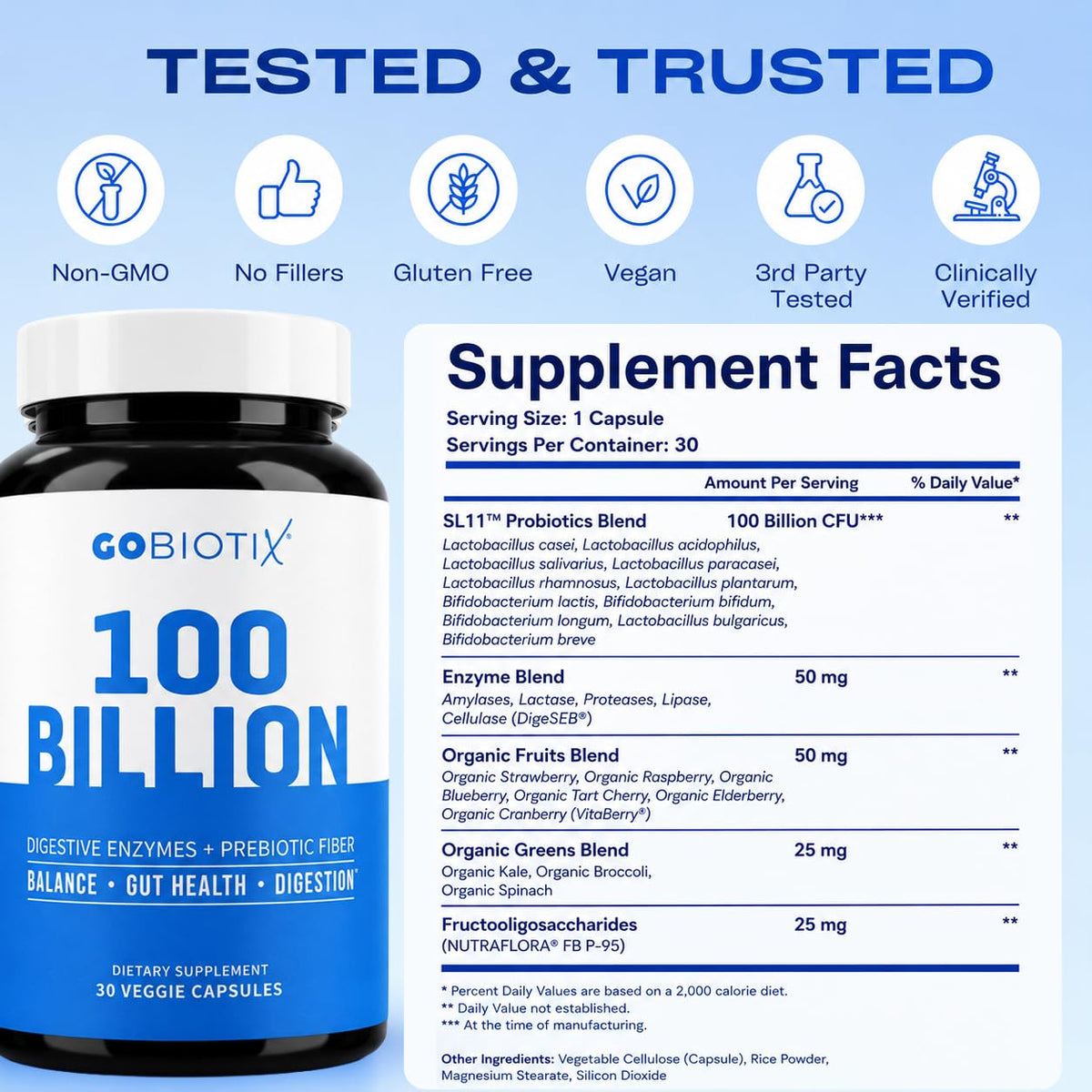 GOBIOTIX 100 Billion Digestive Enzymes Probiotics - 30 Capsules - image 6