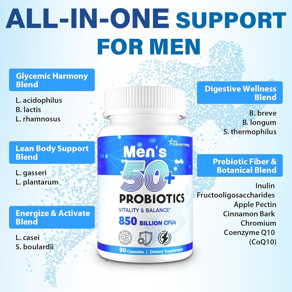 QIVERNAMY Probiotics for Men, Advanced 50+ Mens Probiotic