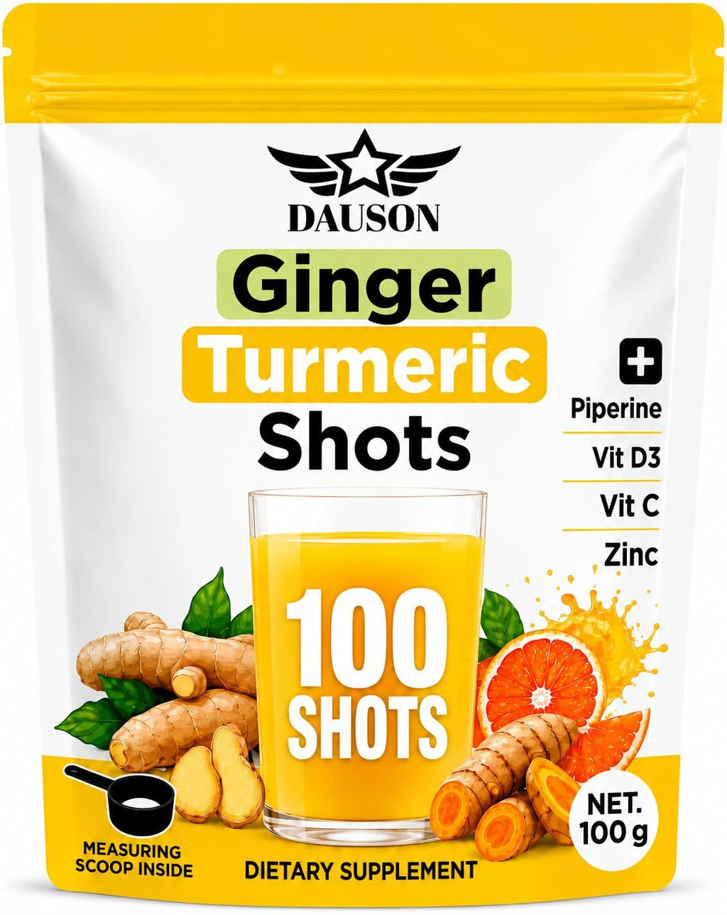 DAUSON Ginger Turmeric Shots Powder - 100 Servings