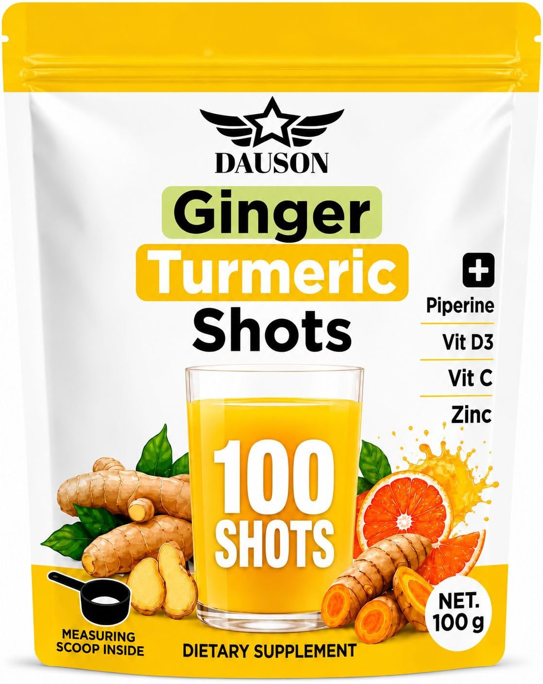 DAUSON Ginger Turmeric Shots Powder - 100 Servings