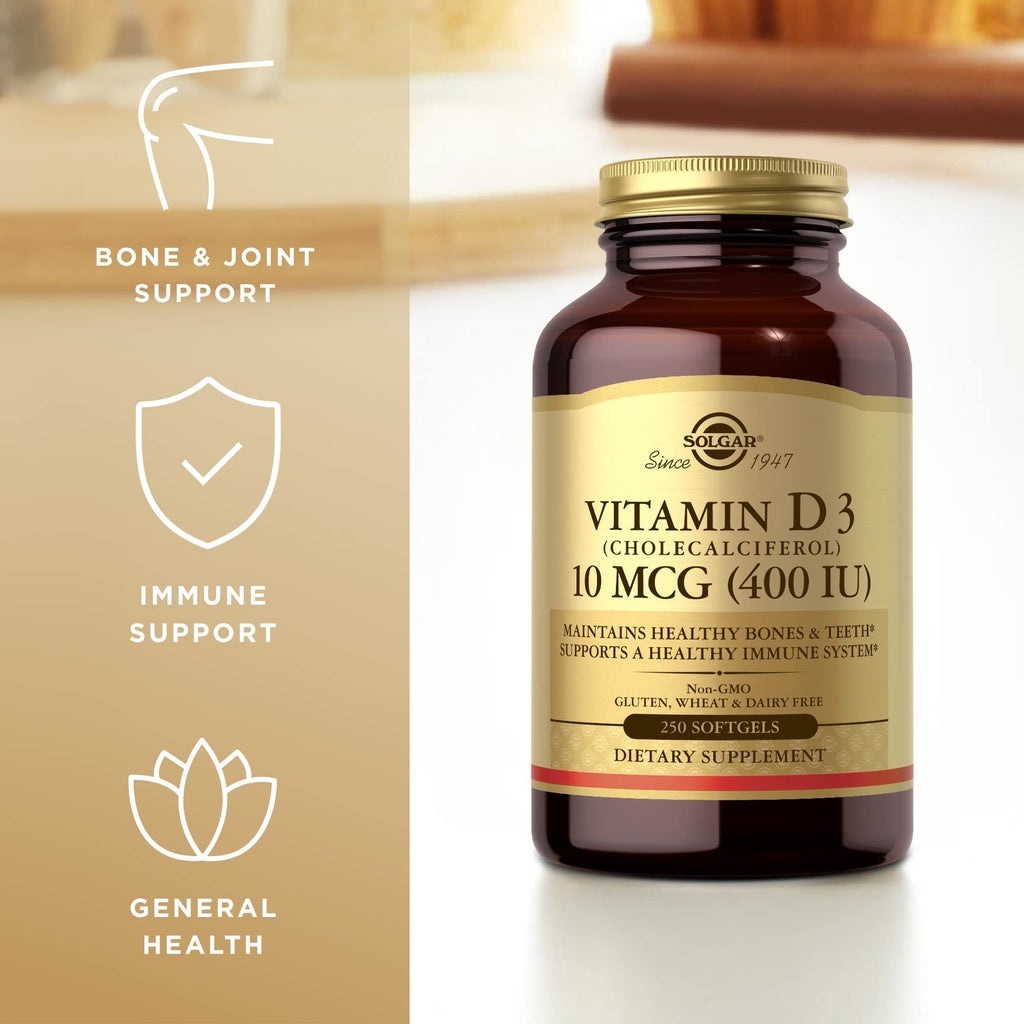 Solgar Vitamin D3 10 mcg (400 IU) - 250 Softgels - image 4
