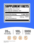 BulkSupplements.com Vitamin B12 (1% Cyanocobalamin) Powder