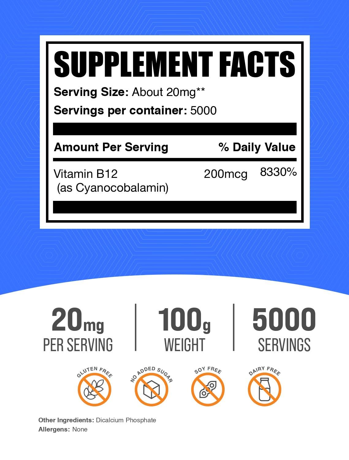BulkSupplements.com Vitamin B12 (1% Cyanocobalamin) Powder