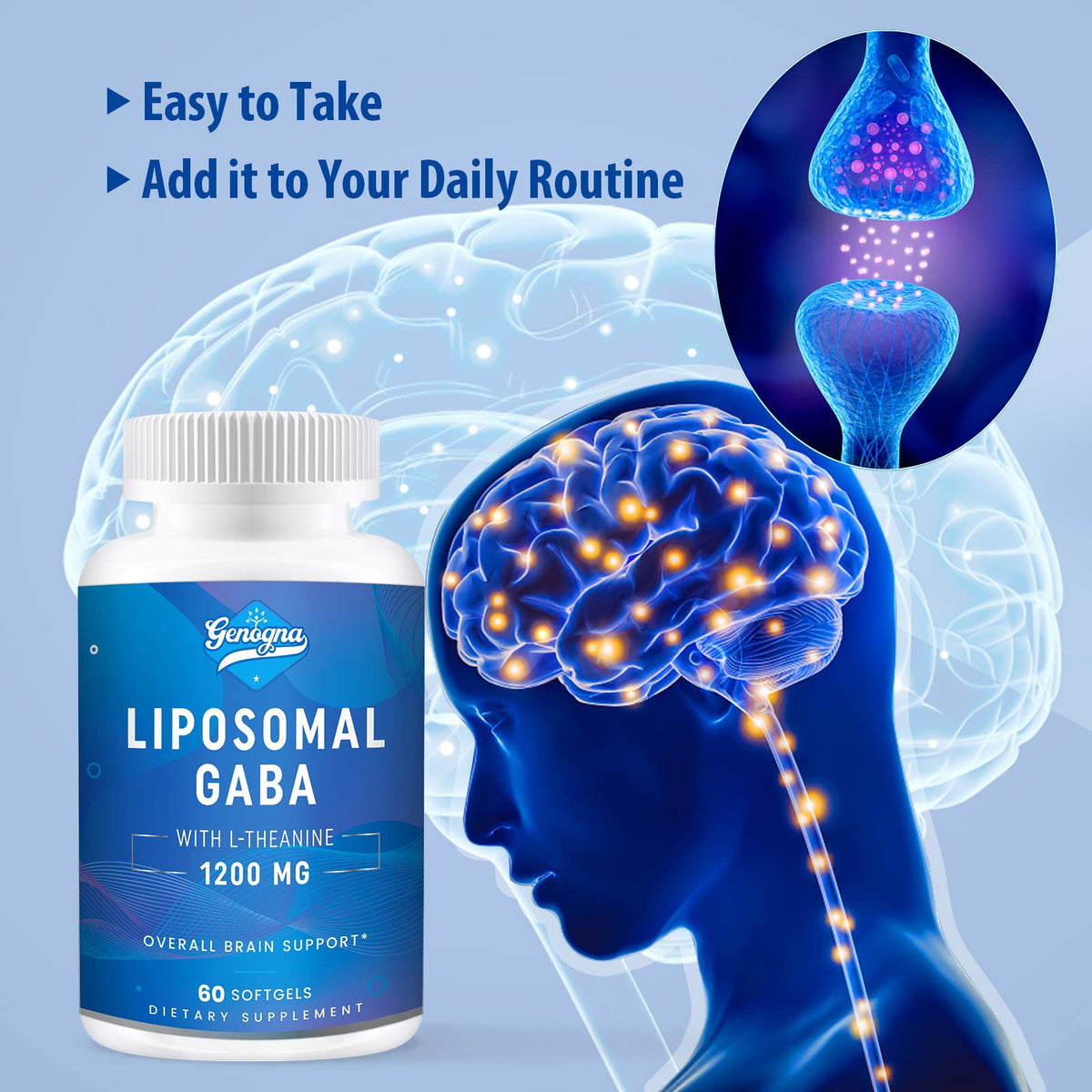 Genogna GABA with L-Theanine Supplement 1200mg - High Bioavailable