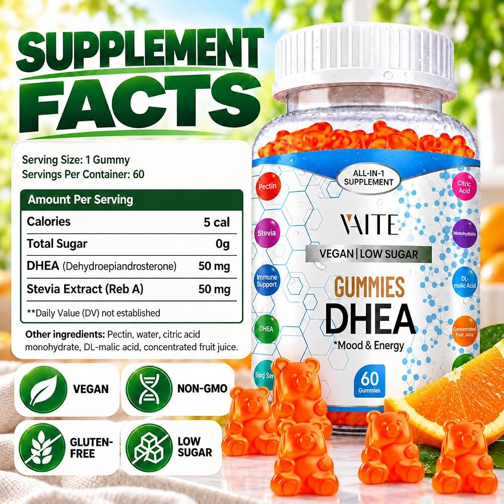 VAITE DHEA 50mg Gummies for Hormone Balance & Energy - 60 Gummies - image 3