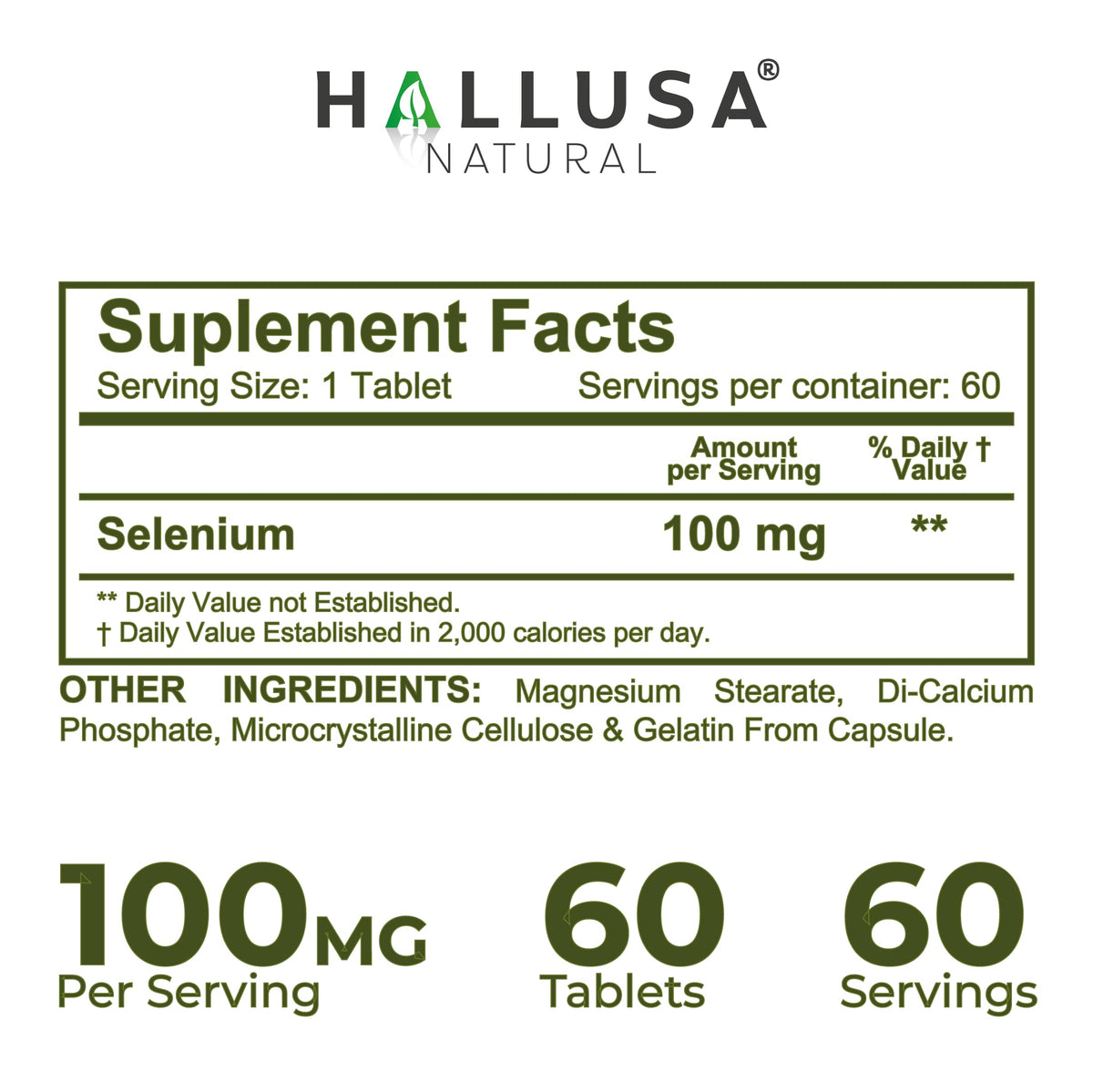 Hallusa Natural Selenium 100mcg Thyroid & Immune Support - 60 Tablets - image 3