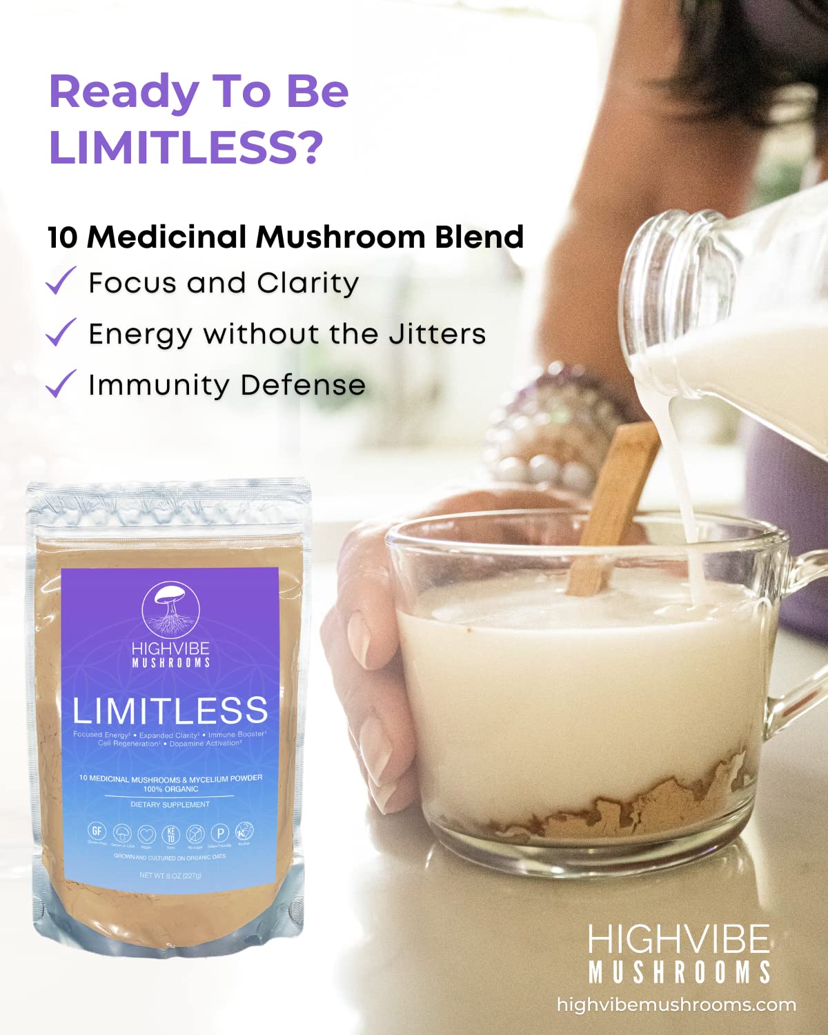 High Vibe Mushrooms Limitless 10-in-1 Mushroom Powder - 227g - image 4