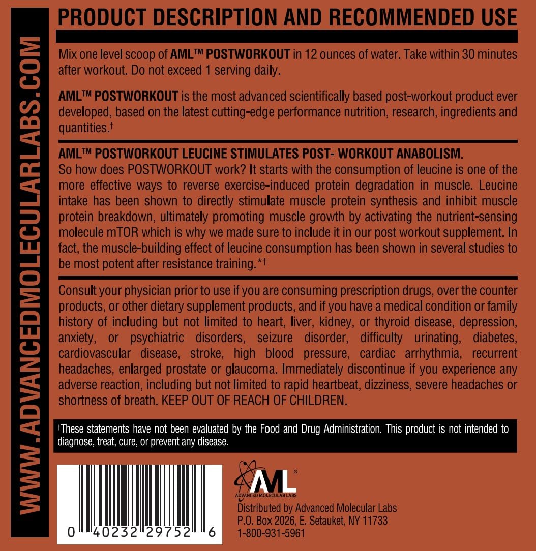 AML Advanced Molecular Labs Postworkout Powder Lean Muscle Growth - 12.3 oz - image 4