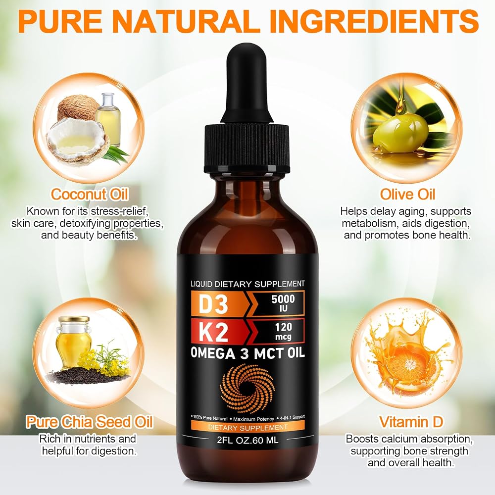 Daiasns Vitamin D3 5000 IU & K2 MK-7 Liquid Drops - 60ml - image 2