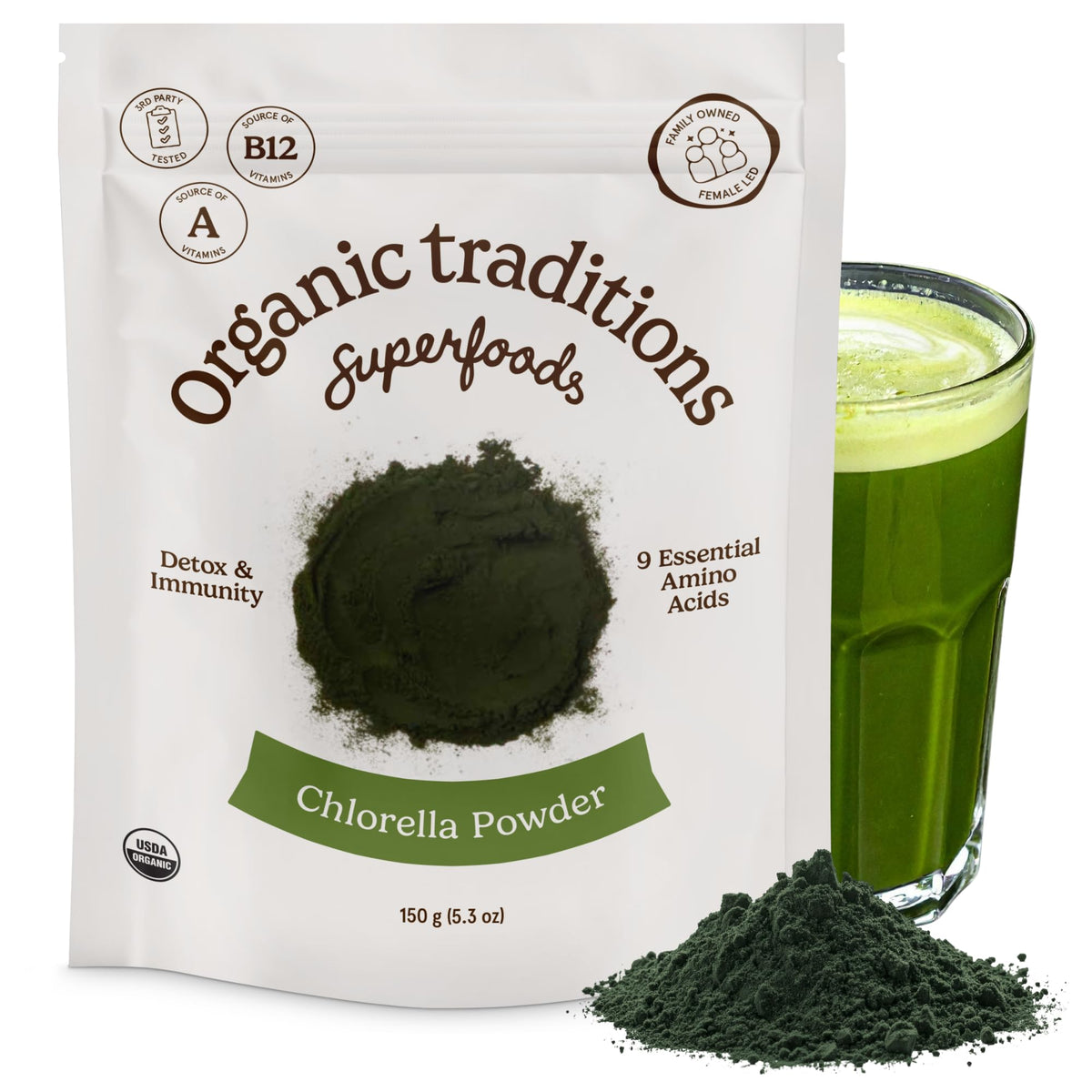 Organic Traditions Chlorella Algae Powder, Broken Cell Wall - 5.3oz