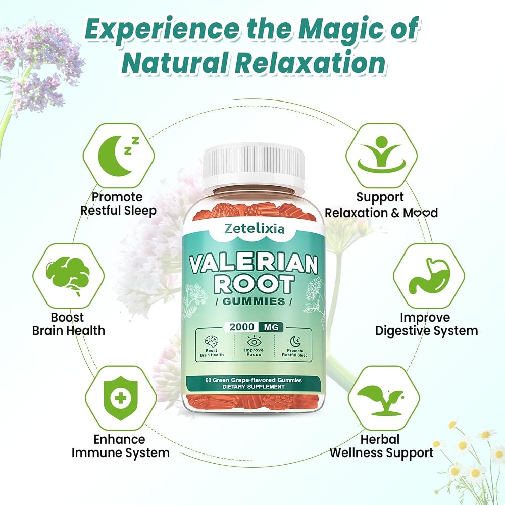 Zetelixia Valerian Root Gummies Green Grape Flavor