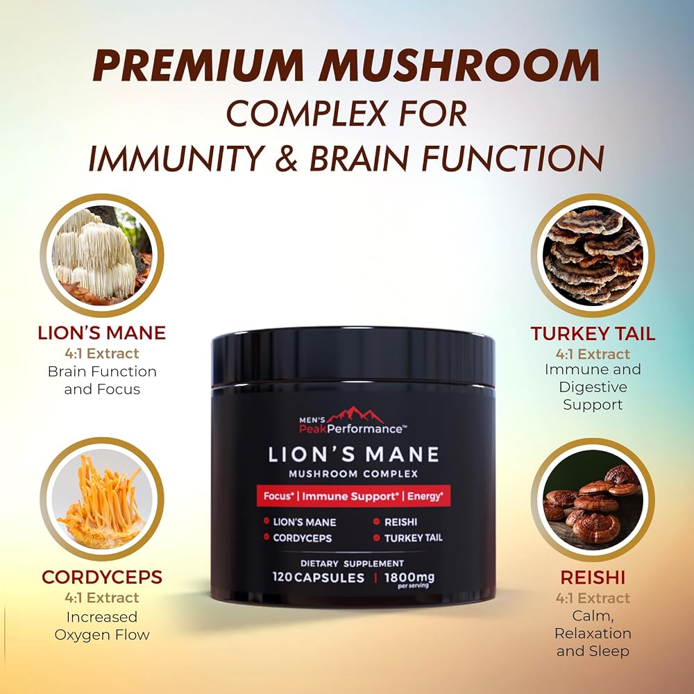 MEN'S PeakPerformance Lion's Mane Mushroom Supplement - 120 Capsules - image 3