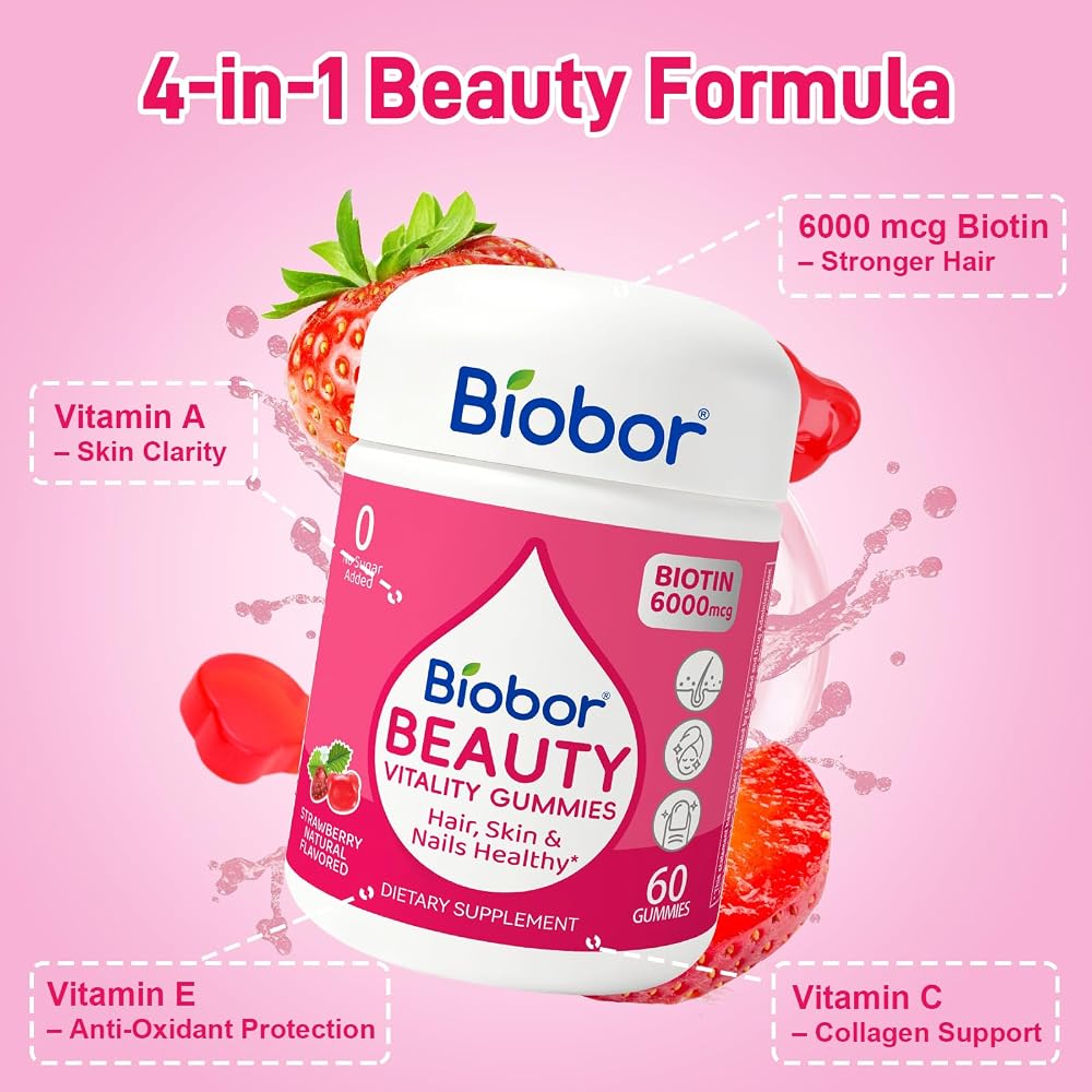 Biobor Hair Skin & Nails Gummies with 6000 mcg Biotin - 60 Count - image 3
