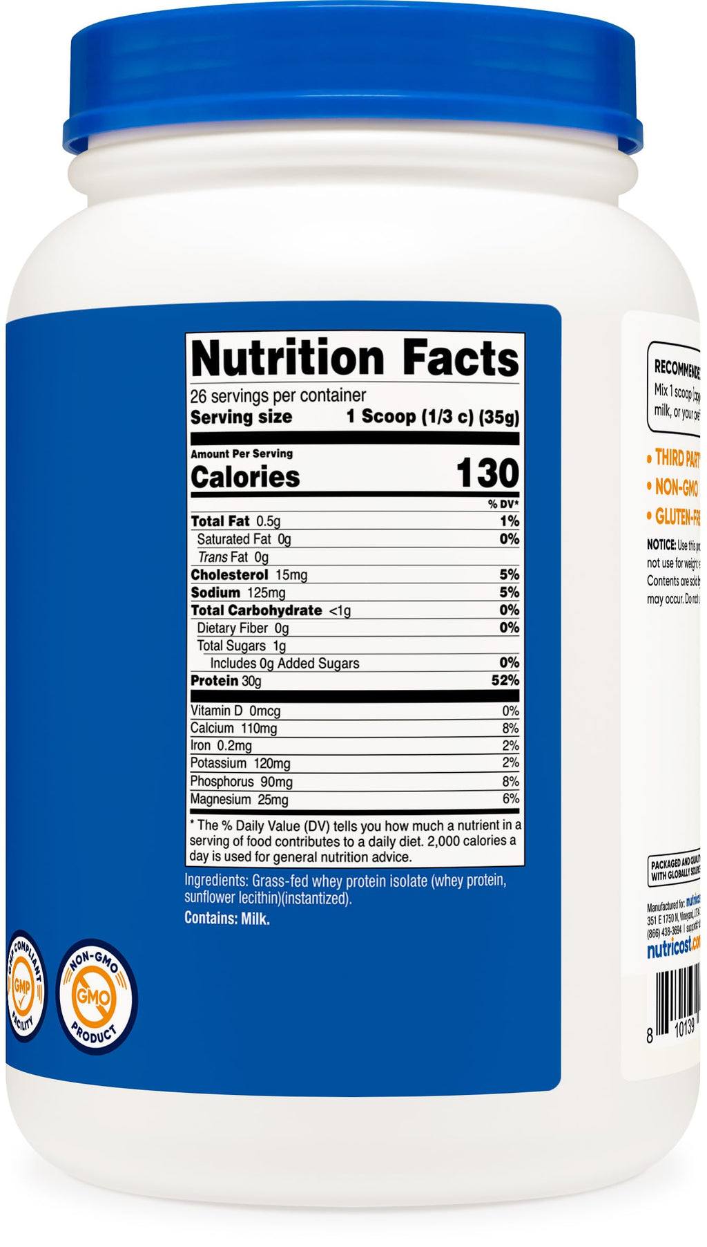 Nutricost Grass-Fed Whey Protein Isolate - Non-GMO