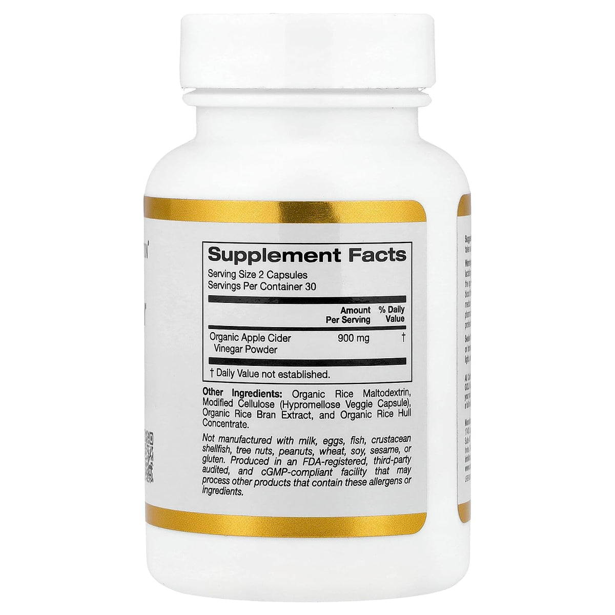 California Gold Nutrition Apple Cider Vinegar - 60 Vegetarian Capsules - image 2