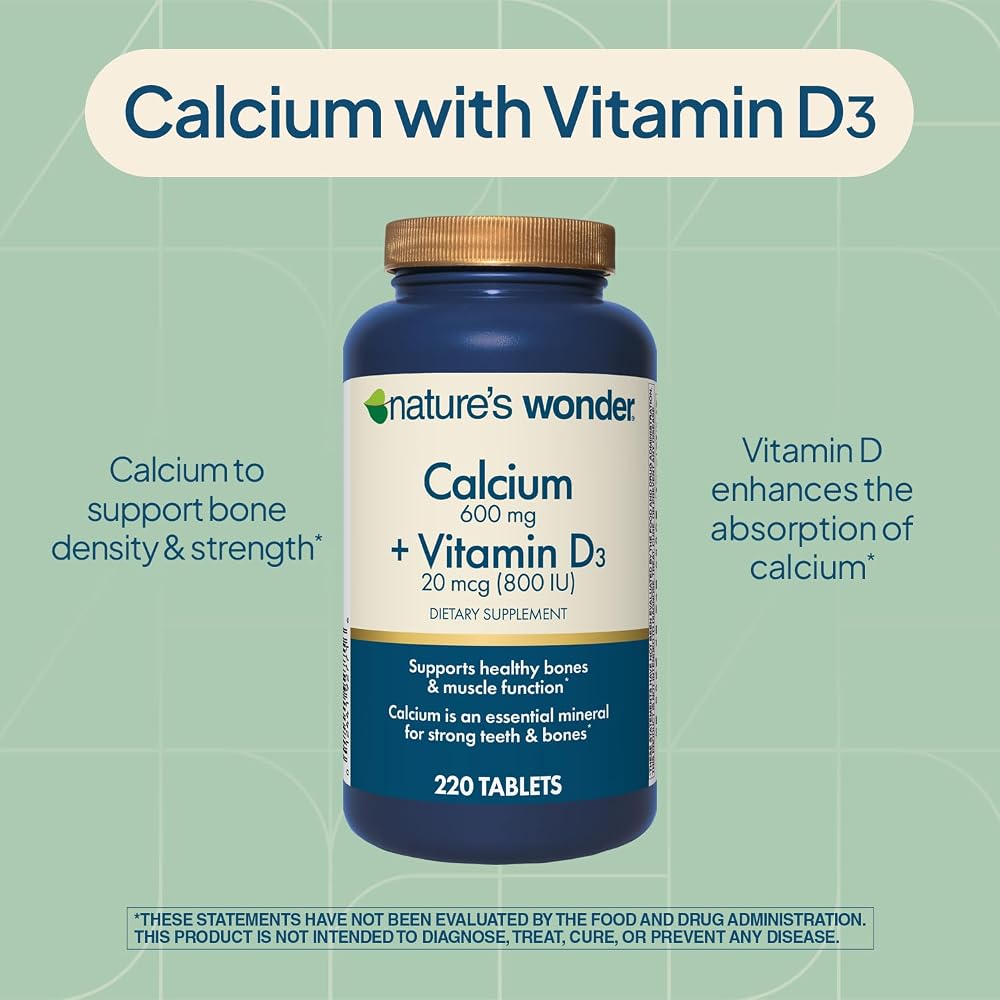 Nature's Wonder Calcium 600mg + Vitamin D3 Bone Health - 220 Tablets - image 3