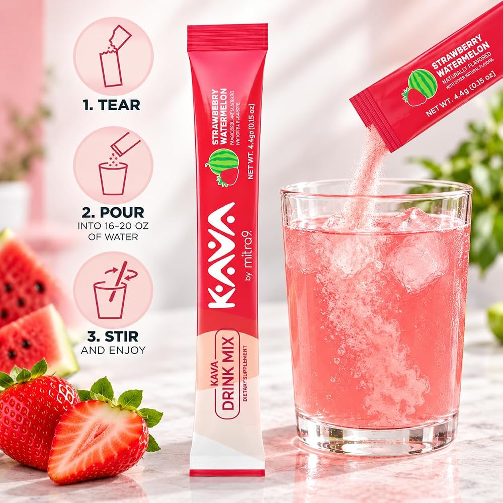 Mitra9 Kava Drink Mix Strawberry Watermelon for Relaxation - 5 Stick Packs - image 4