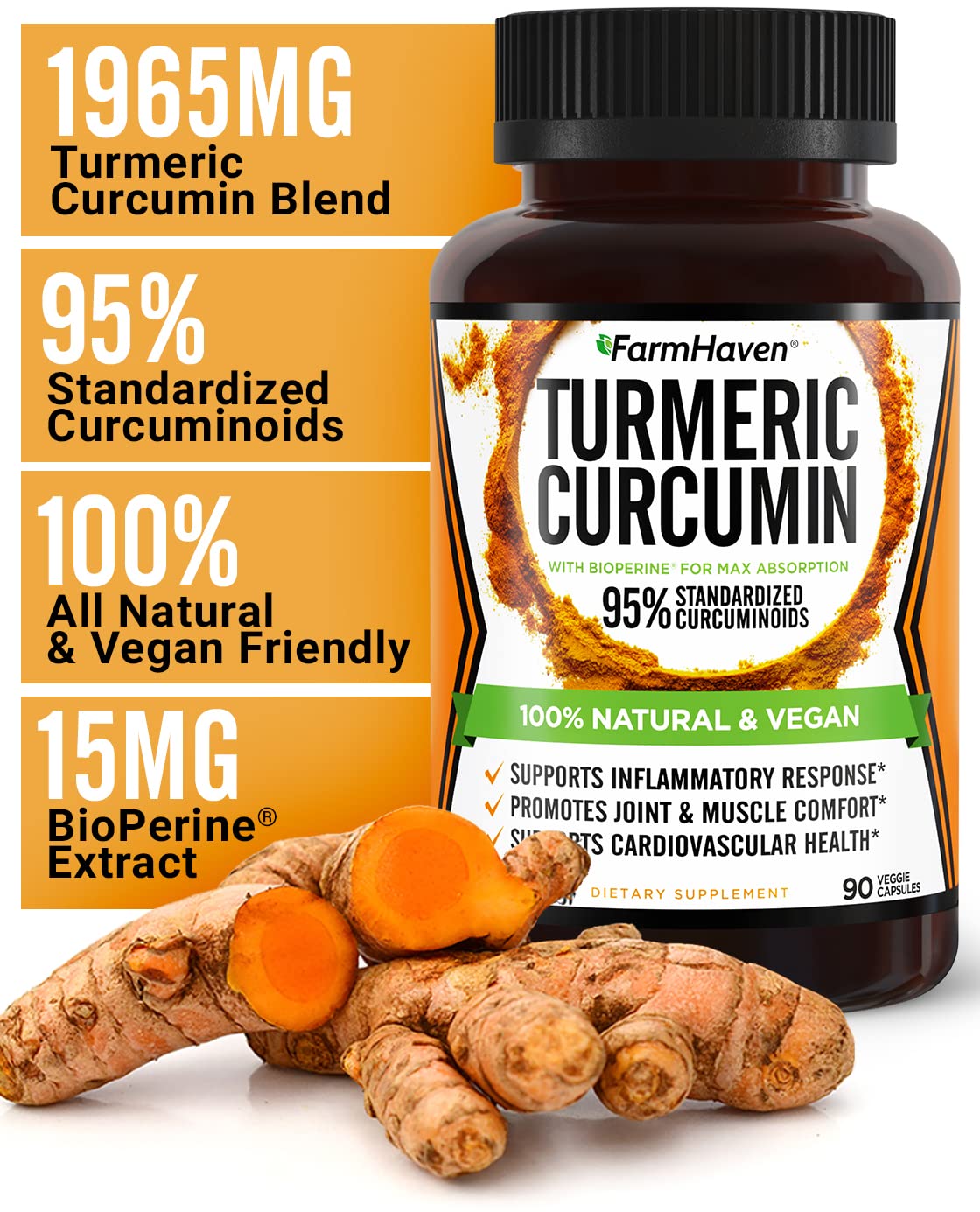 FarmHaven Turmeric Curcumin with BioPerine 1965mg - 90 Capsules - image 3