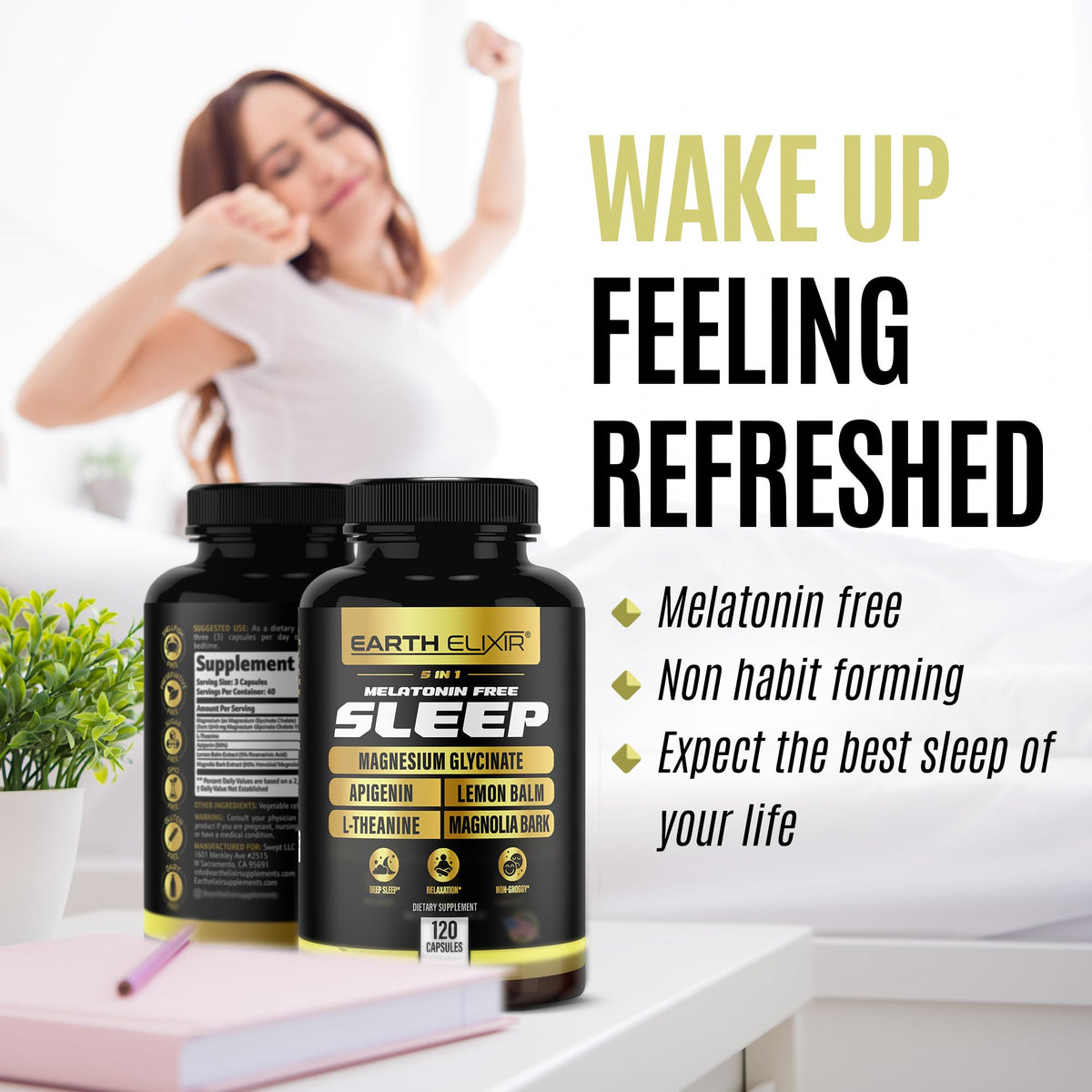 Earth Elixir 5-in-1 Melatonin Free Sleep Aid - 120 Capsules - image 3
