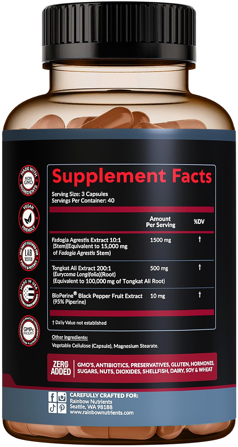 Rainbow Nutrients Fadogia Agrestis with Tongkat Ali - 120 Capsules - image 2