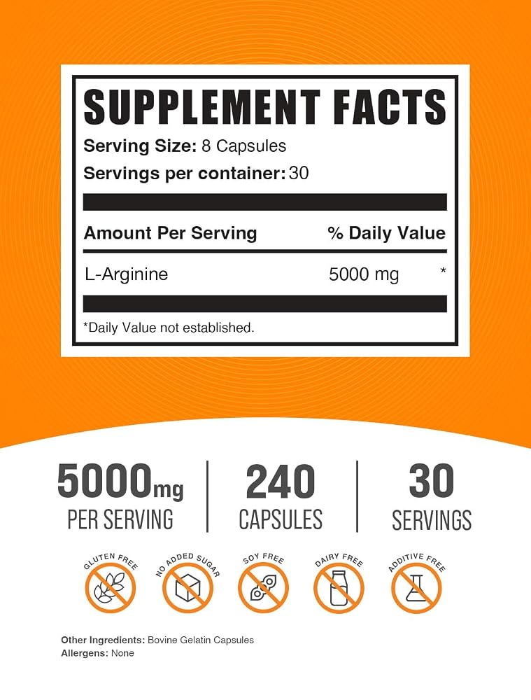 BulkSupplements L-Arginine 5000mg - 240 Capsules - image 2