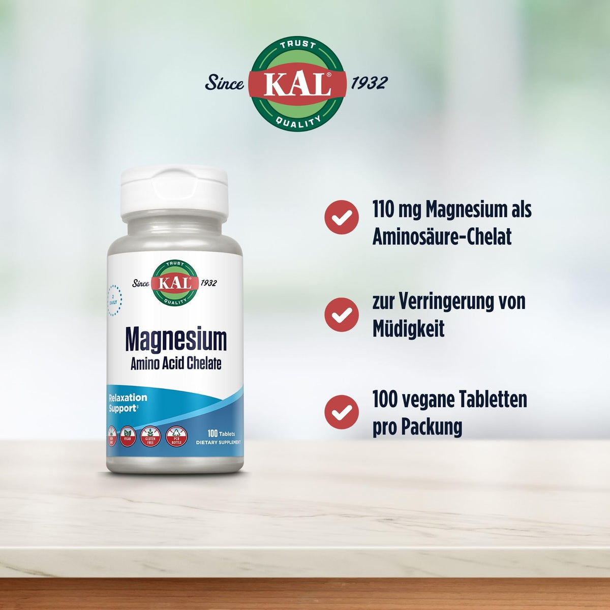 KAL Magnesium Chelated 220 mg - 100 Tablets - image 3