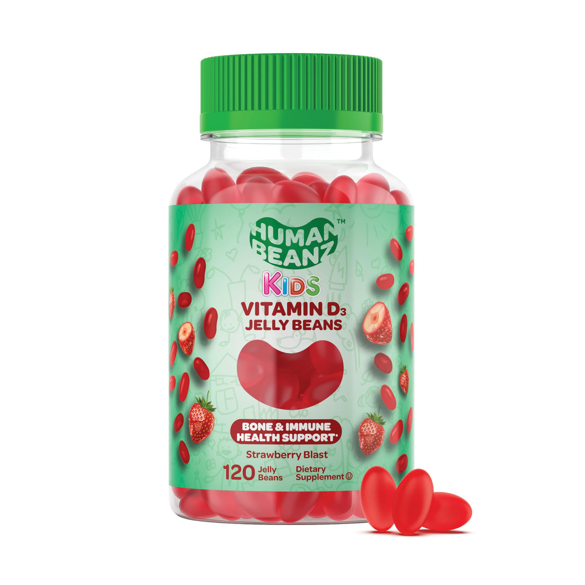 Human Beanz Vitamin D3 Jelly Bean Gummies 1000 IU Kids - 120 Gummies