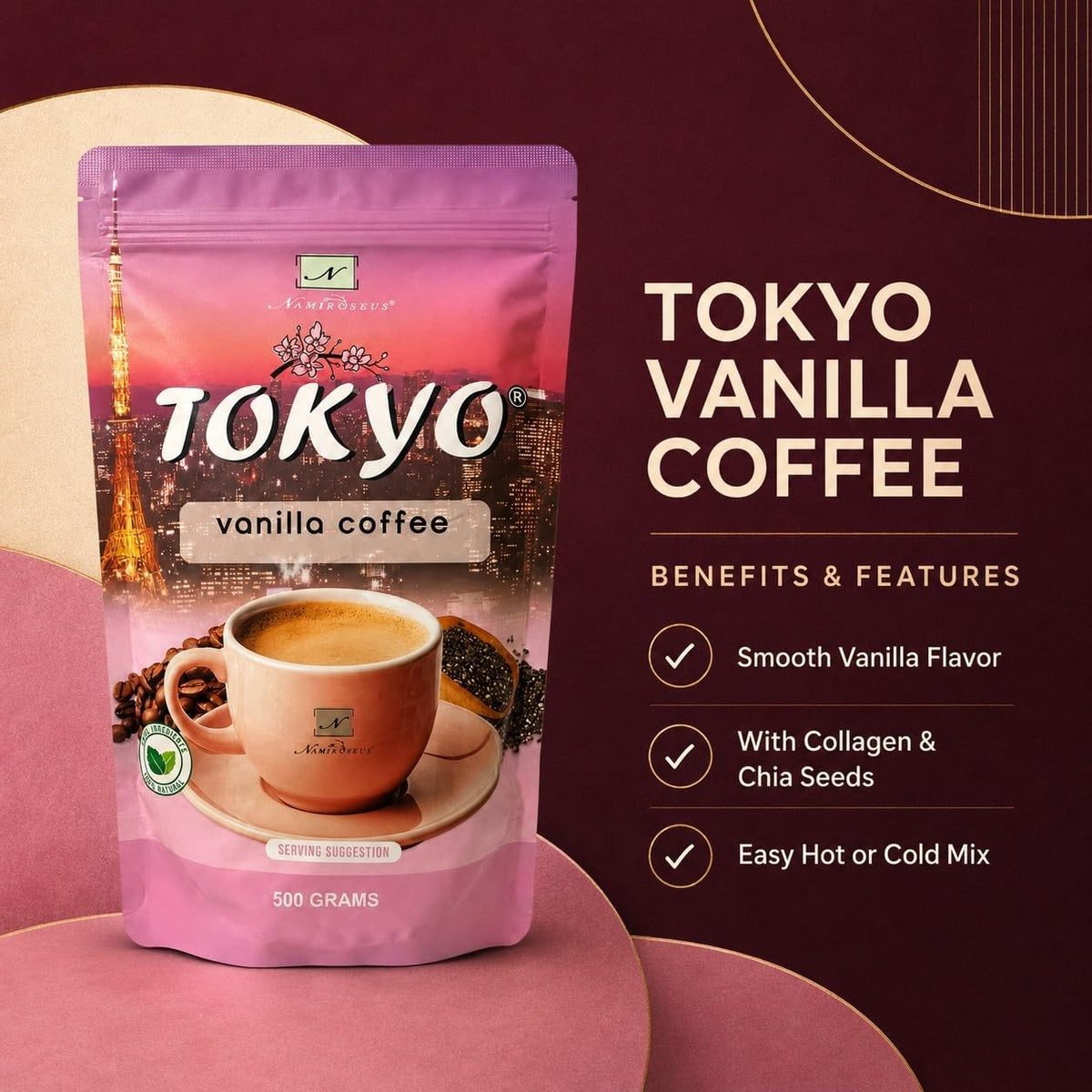 Namiroseus TOKYO Vanilla Coffee with Green Coffee Extract - 10 Sachets - image 2