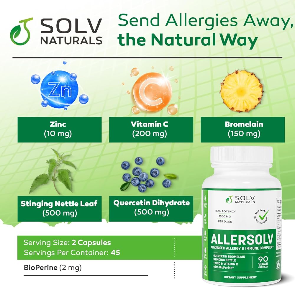 SOLV NATURALS ALLERSOLV Quercetin with Bromelain Advanced Allergy - image 5